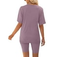 thumbnail image 5 of Edvintorg 2 Piece Gym Set Women Outfit Summer Women Two Piece Outfits Casual Short Sleeve Round Neck Biker Shorts Set Cycling Suit Purple XXL, 5 of 6