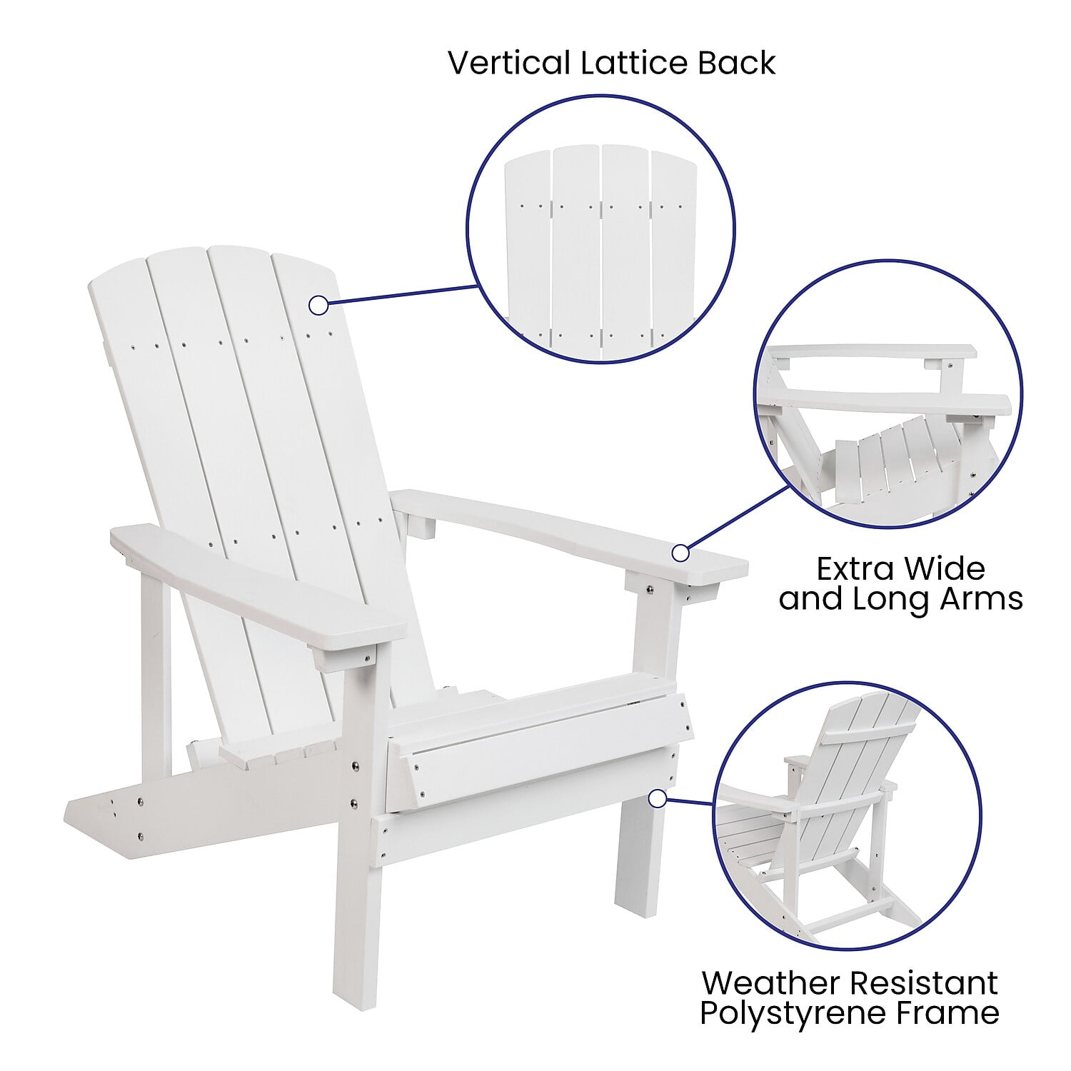Flash Furniture Charlestown Weather Resistant Resin Adirondack Chair - White (Set of 4)