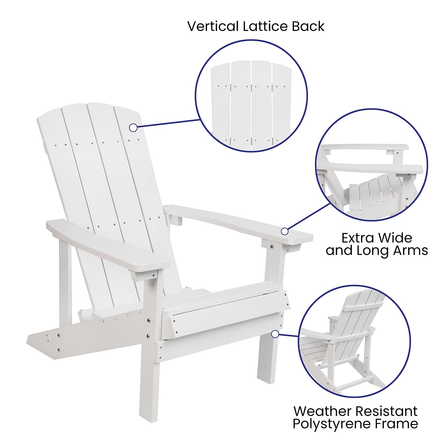 Flash Furniture 2 Pack Charlestown All-Weather Poly Resin Wood Adirondack Chairs with Side Table in White - image 4 of 9