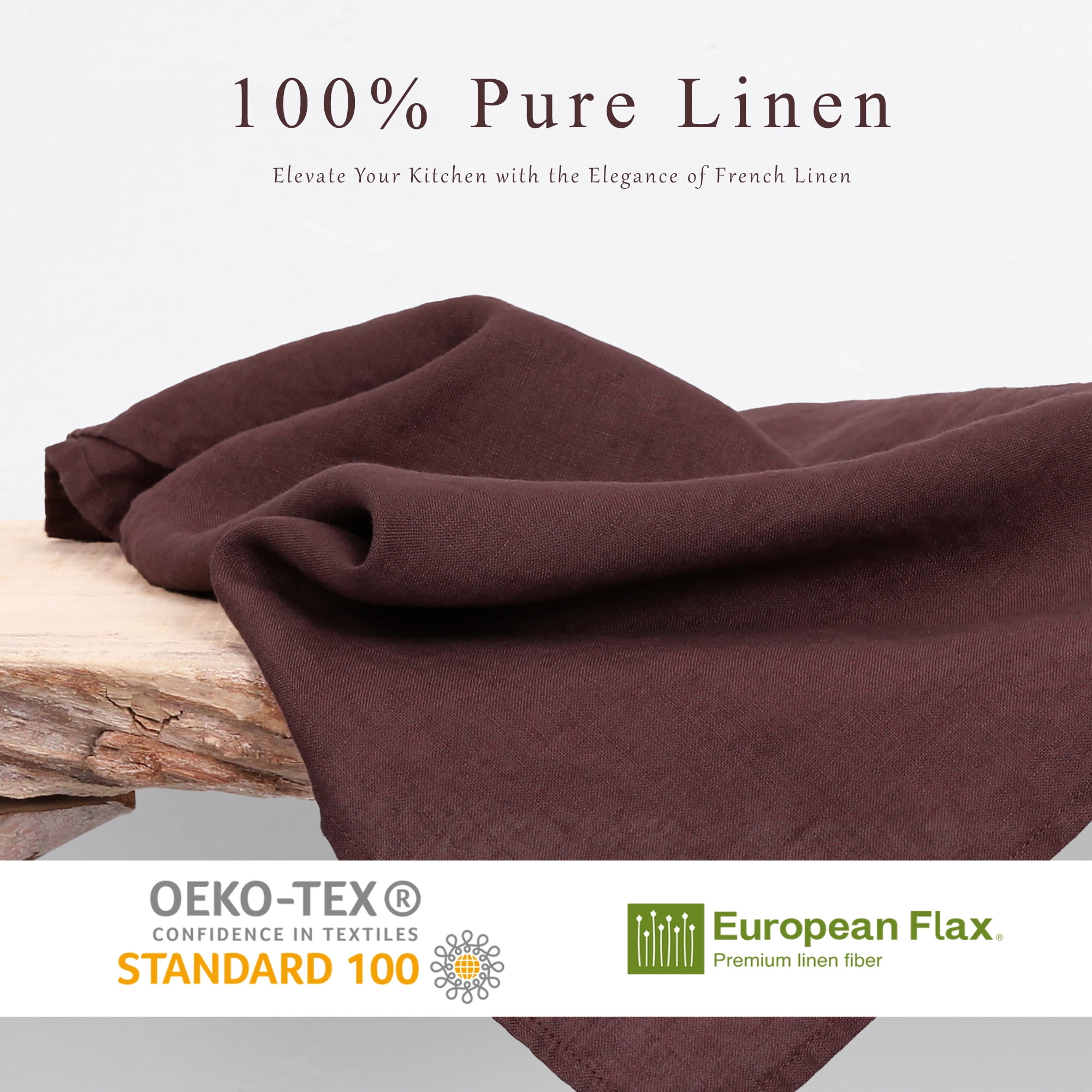 100% Linen Tea Towels 14 x 28 Inch Kitchen Dish and Hand Towels Set of 4 - Coffee