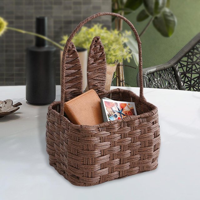 Cesta de almacenamiento de de Pascua portátil, cesta de mimbre tejida a mano, el mejor regalo para frutas, verduras, recuerdo familiar marron oscuro CUTICAT Cesta de picnic