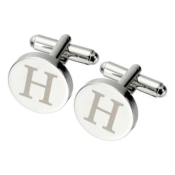 Uxcell Initial Cufflinks, Classic Alphabet Letter H Copper Round Men Cuff Links 26 Letters A-Z for Men Father Husband Weddings Gift Business Birthday, Silver
