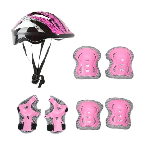 Juego de rodilleras para casco de bicicleta para niños, protector de muñeca, casco deportivo, casco de ciclismo para Rosa