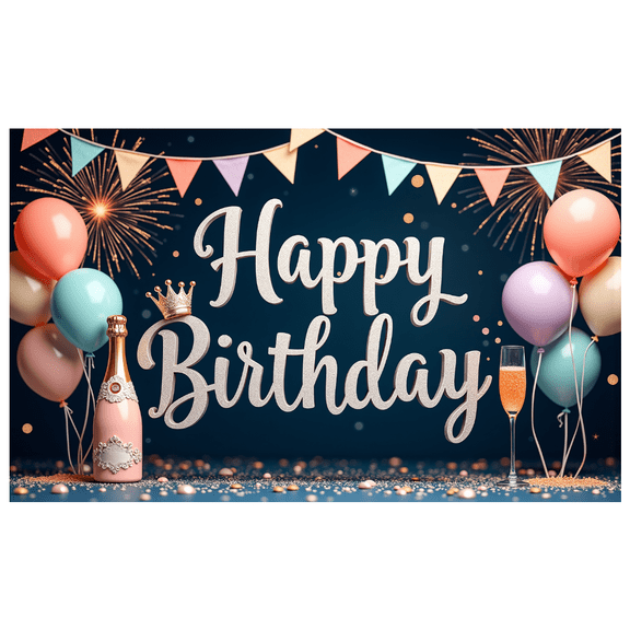 Colorful Balloons Happy Birthday Banner Champagne Celebration Backdrop for Birthday Party Indoor Decoration