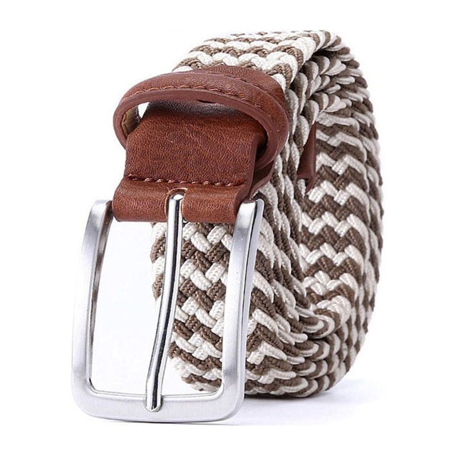 Minnieouse Cinturón trenzado Mujeres Hombres Pantalones Cintura Ropa decorativa Cintura Banda Casual Holeless Pin Hebilla Correa de nylon Transpirable Cinturones Café y blanco Minnieouse AP012253-05