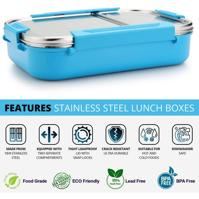 Stainless Steel Lunch Box - 800ml, Eco & Recyclable Food Container,  Leakproof & Dishwasher Safe, BPA Free, On-the-Go Eating Design for Adults &  Teens