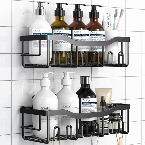 Organizador de Ducha Adhesivo para Almacenamiento de baño y decoración del hogar y Organizadores de Cocina y Almacenamiento Paquete de 2 Organizadores de baño de Acero Inoxidable de Gran Capacidad