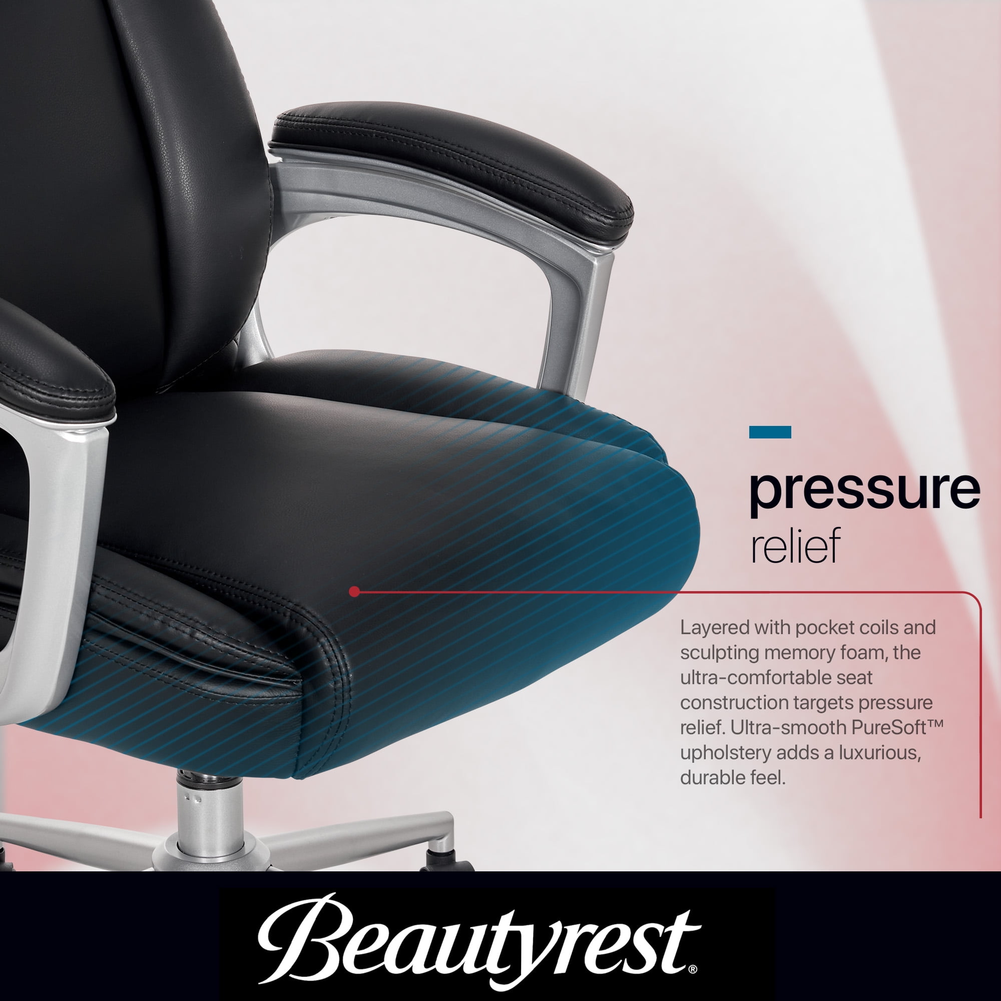 Beautyrest Beyla Ergonomic Manager Office Chair with Padded Armrest for Teens and Adults, Black