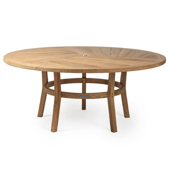 Ash & Ember Grade A Teak 71" Round Dining Table, Indoor Outdoor Solid Wood Patio or Porch Dining, Slatted Surface with Umbrella Hole, Fits 6 People Comfortably, Weather-Resistant Furniture