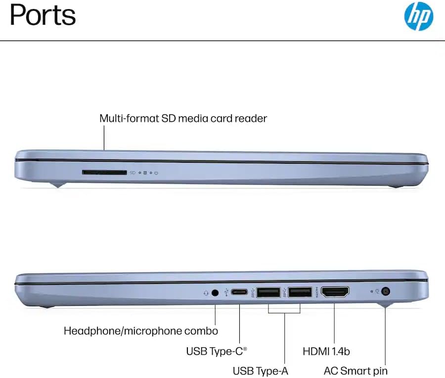 HP 14'' HD Business Laptop, Intel Processor N150, 4GB RAM, 128GB UFS + 64GB Memory Card, Copilot AI, Win11 Home in S Mode, One-year Microsoft Office 365, Sky Blue with Mazepoly Accessories
