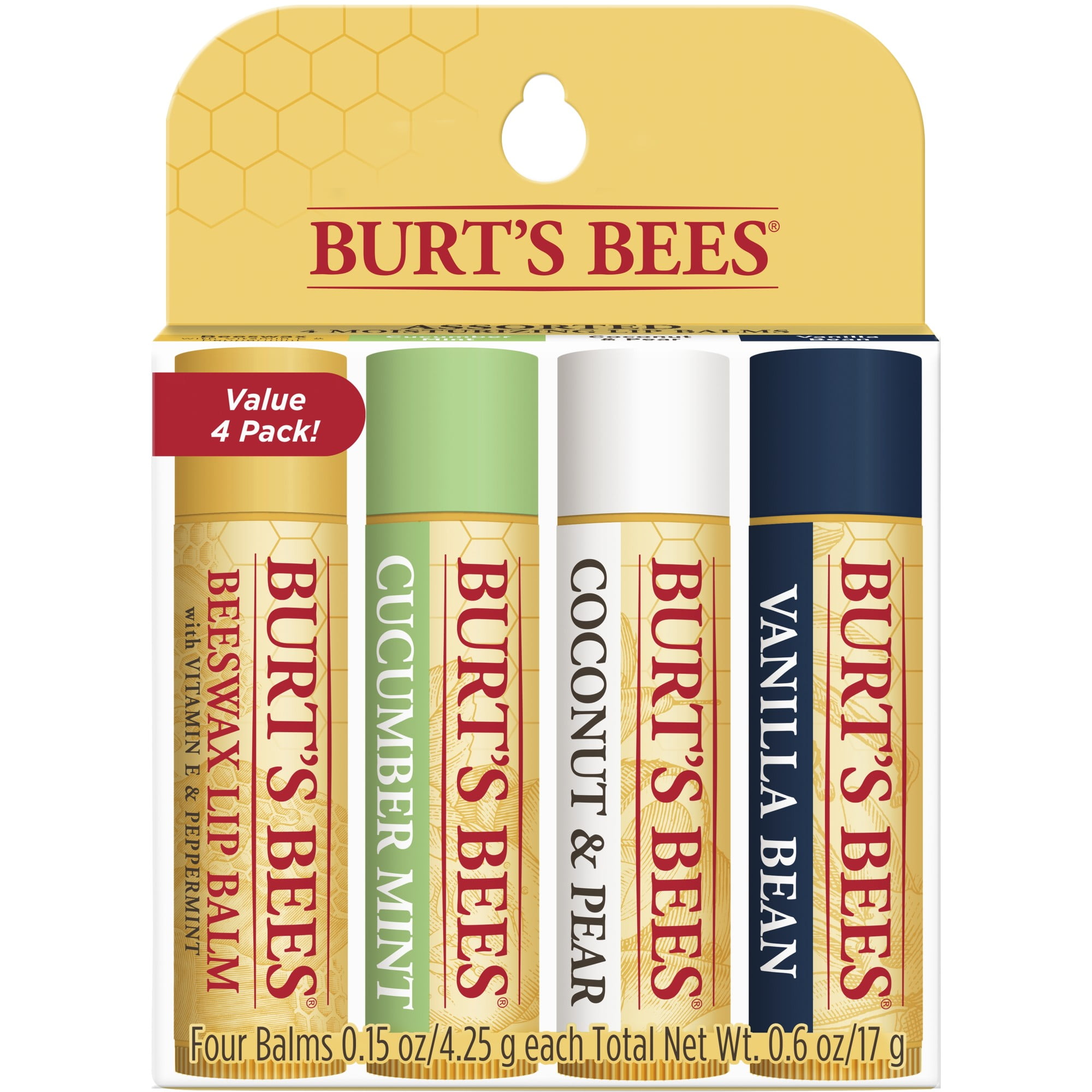 Burt S Bees 100 Natural Moisturizing Lip Balm Multipack 4 Count Walmart Com