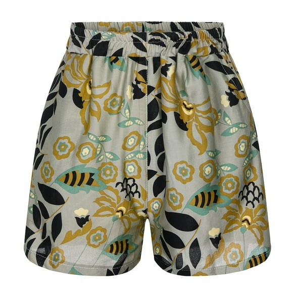 Womens Bermuda Shorts Fashion Printed Waist Ladies Loose Elastic Waist Pants Trendy Casual Shorts S-3XL