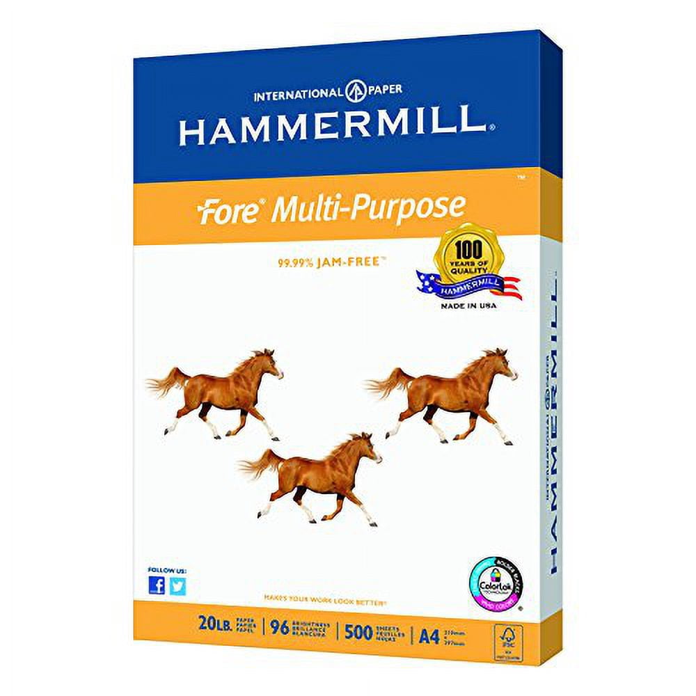 Hammermill Paper, Fore MP Paper, 20lb, A4, 210mm x 297mm, 96 Bright, 500 Sheets / 1 Ream (103036R), Made In The USA