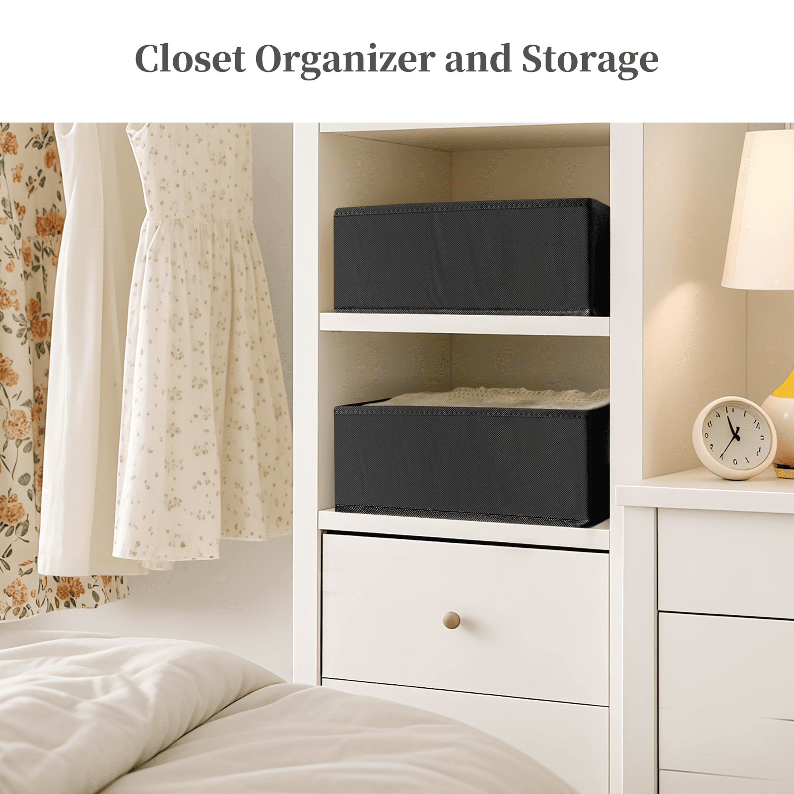 Criusia Drawer Organizer Clothes, Foldable Closet Organization and Storage for Nursery, Bedroom, Black