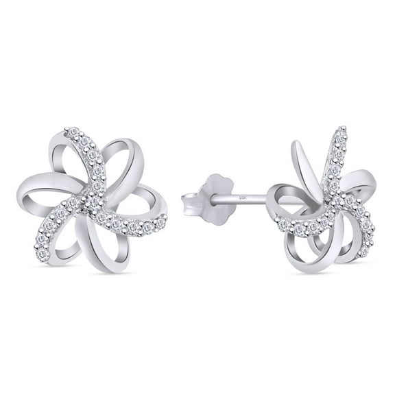 Natural Diamond Accent Spiral Flower Stud Earrings Jewelry Gift For Women 10K White Gold Push Back (1/10 cttw, I-J Color, I2-I3 Clarity)