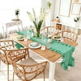 Cadancy Table Runner Checkered Pattern Ruffled Edge Cotton Linen ...