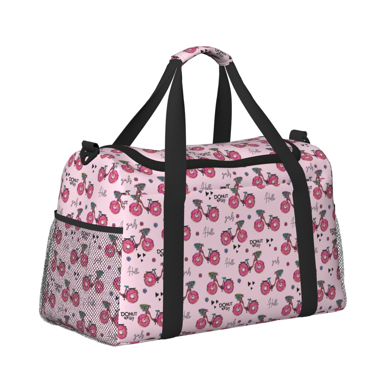 Rateoe Bike with Donut Wheels Pattern Gym Bag for Women, Duffle Bag for Travel with Wet Pocket, Carry on Weekender Bags for Women, Water Resistant Travel Bag Duffel Bag