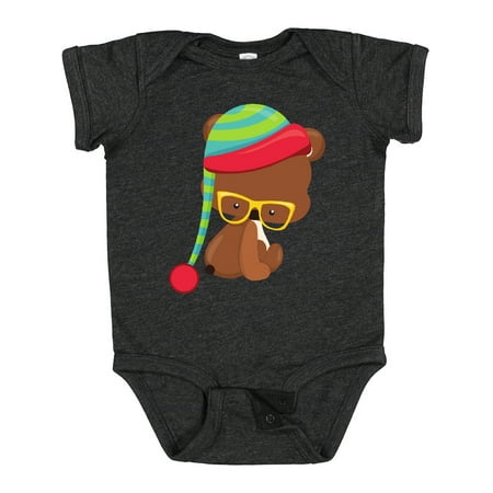 

Inktastic Hipster Bear Bear With Glasses Hat Brown Bear Boys or Girls Baby Bodysuit
