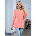 thumbnail image 5 of Women'S Puff Long Sleeve Shirts Pleated V Neck Fall Tunic Tops Blouse Dressy Casual Loose Summer T-Shirts Pink M, 5 of 7