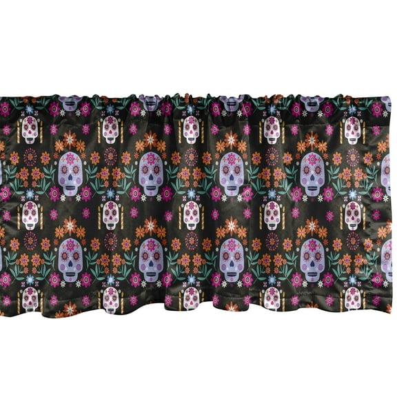 Ambesonne Dia De Los Muertos Window Valance, Skull, 54" X 18", Multicolor