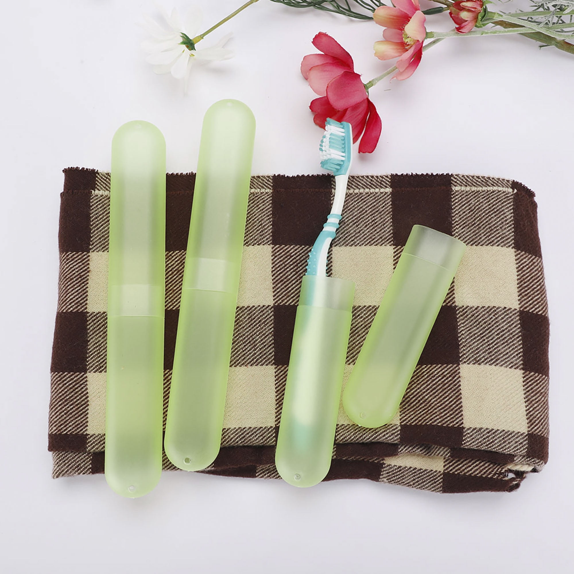 4pcs Yellow Plastic Toothbrush Case Portable Traveling Camping