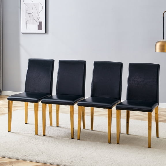 Black PU Dining Chair Set of 4, Golden Metal Legs, Simple Versatile Design for Dining Room, Kitchen