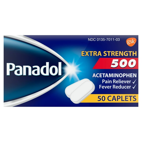Panadol Extra Strength 500 mg Acetaminophen Caplets, 50 Count, Pain Relief and Fever Reducer