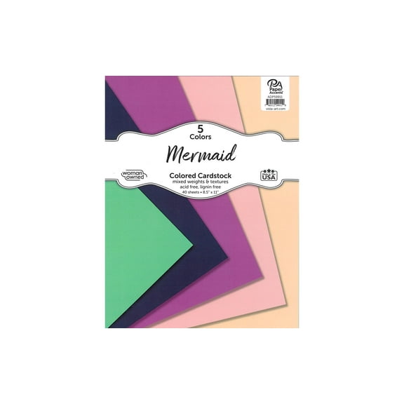 Accent Design Paper Accents Cardstock Variety Pack 8.5x11" 40 Sheets – Mermaid Colored Cardstock, Card Stock, Construction Paper for Scrapbooking, DIY, and Art Projects