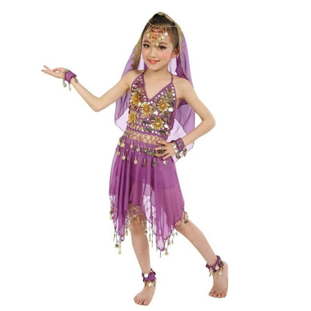 

Kid Toddler Girl Outfits Cute Baby Clothing Sets Dance Children s Dance Show Belly Dance Sequin Mesh Soft Breathable Lovely Playwear Suits Purple 5-9 Years