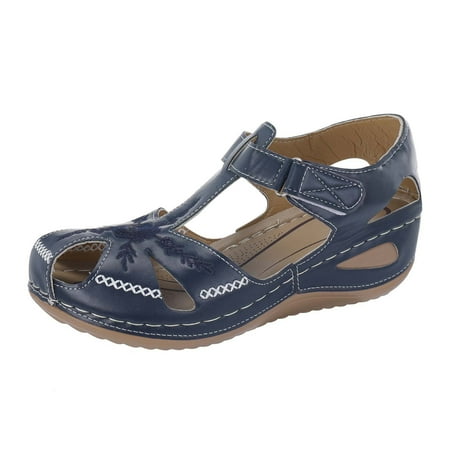 

Womens Sandals Women S Wedge Heel Flip Flops Multicolor Embroidered Sandals Slippers Women S Sandals Pu Blue 37