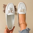 thumbnail image 3 of CushHide Women's Ballet Flats Slip On White with Metal Buckle and Tassel Comfortable Casual Dress Shoes Microfiber Leather Loafers for Work, 3 of 9