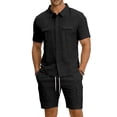 thumbnail image 6 of LWavelet Men's Linen Blend Button Down Shirt and Cargo Shorts Set Casual Summer Beach Outfit Black XL, 6 of 6