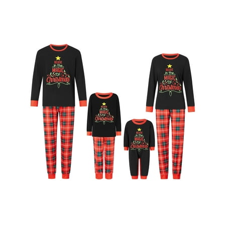 

Peyakidsaa Christmas Pajamas for Family Matching Pjs Set Letter Print Tops Plaid Pants Loungewear Sleepwear