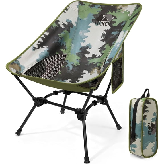 Ultralight Camping Chair with Cup Holder and Storage Bag, Portable Folding Chair for Hiking Travel Picnic Mountaineering Camo