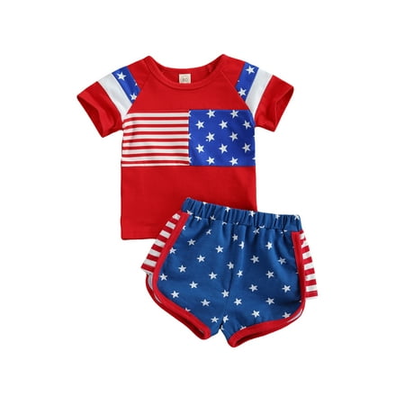 

Karuedoo Independence Day Summer Baby Boys Girl Clothes Star Stirped Tops Shorts 2pcs Outfits