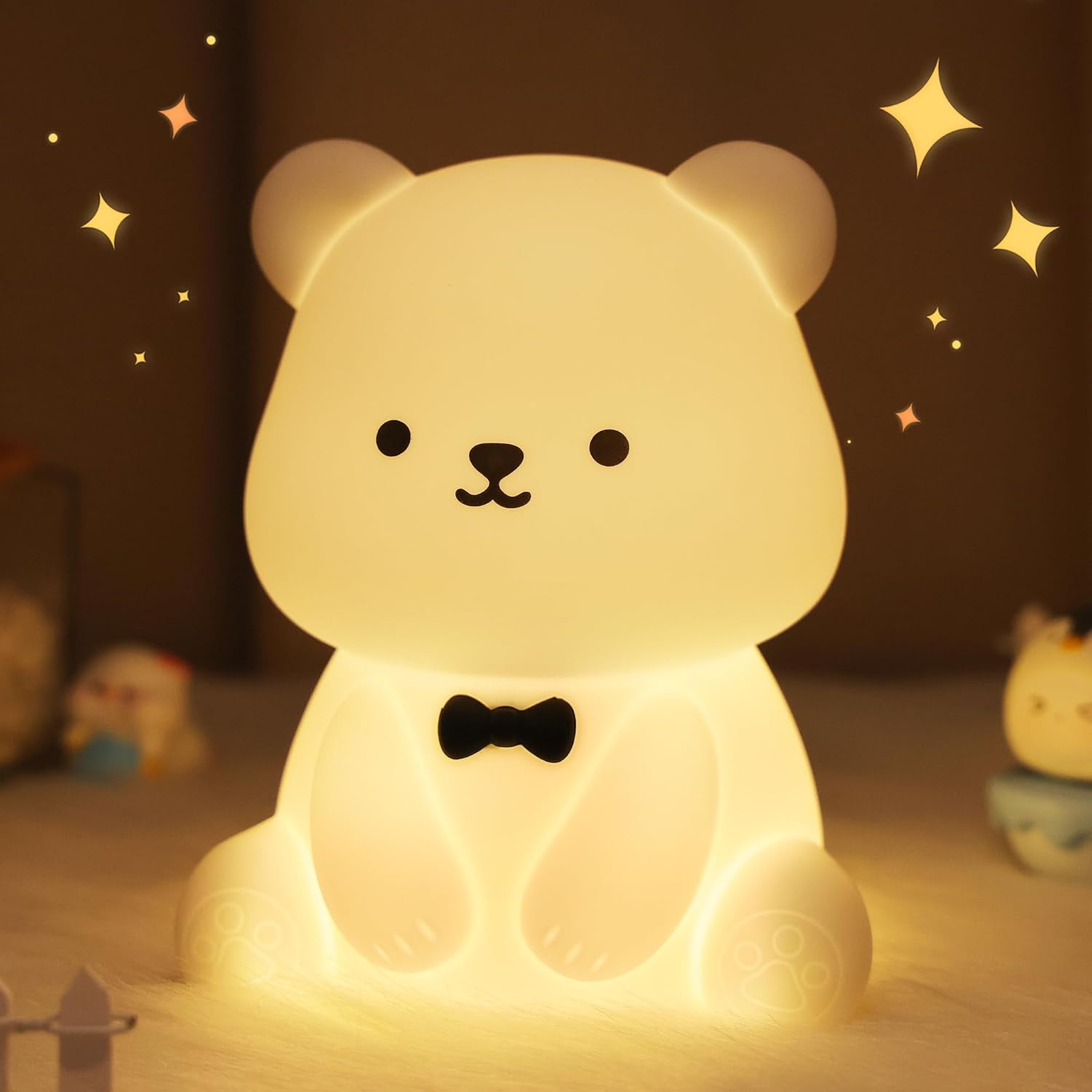 SHAANXIXIAN Cute Bear Night Light for Kids, Decorate Kids' Bedroom with Silicone Bear Nightlights with 8 Color Lights, Christmas Birthday Gift for Children Toddlers Teens Adults Babies