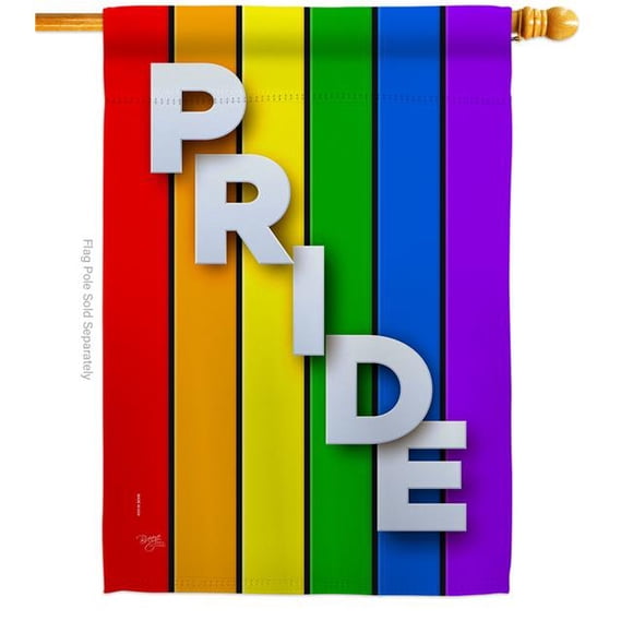 Breeze Decor H115177-BO 28 x 40 in. Rainbow Pride House Flag with Support Double-Sided Decorative Vertical Decoration Banner Garden Yard Gift