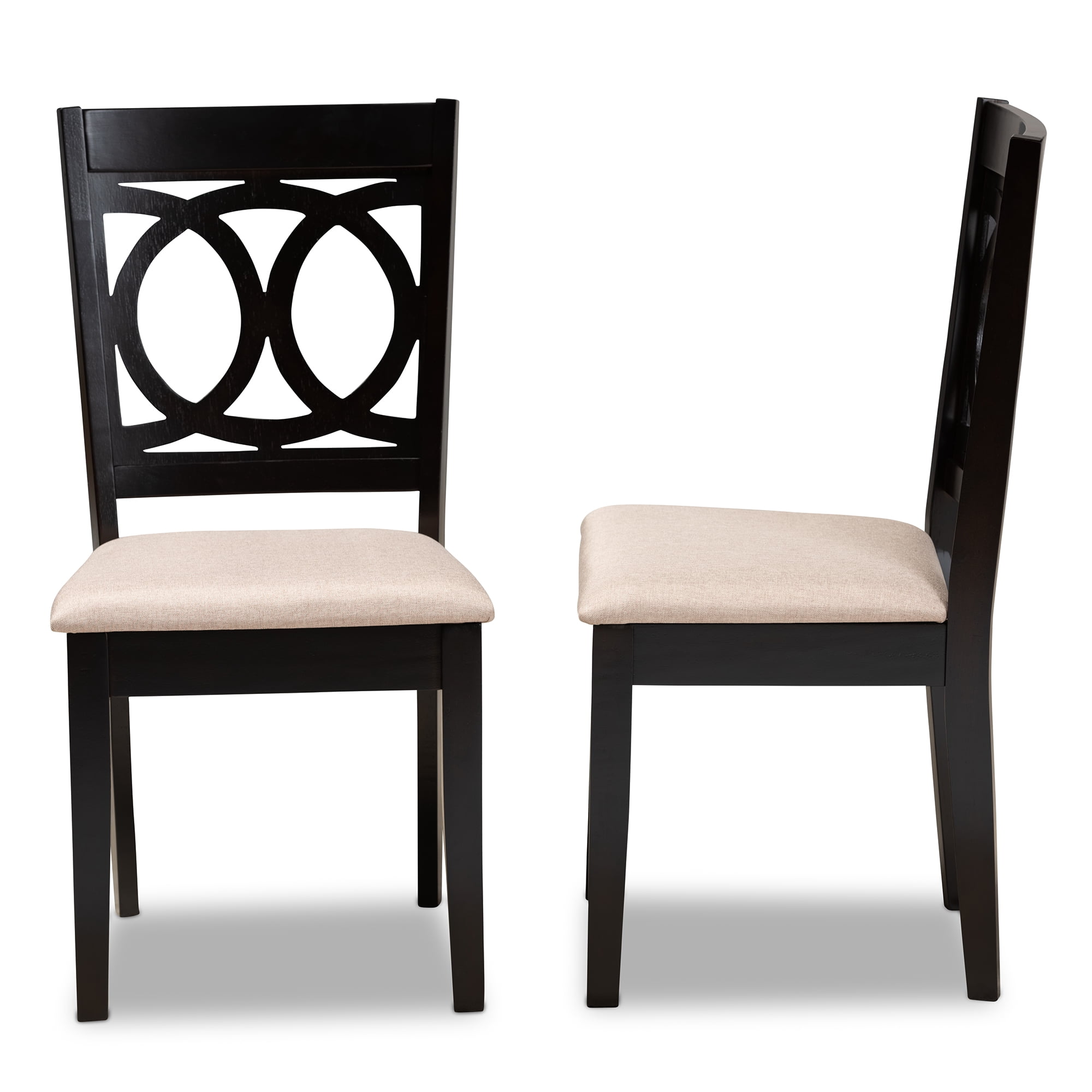 Baxton Studio Lenoir Modern and Contemporary Sand Fabric Upholstered Espresso Brown Finished Wood 2-Piece Dining Chair Set Set