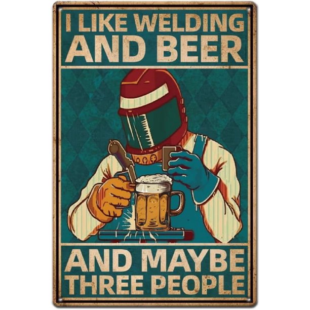 Letrero de metal con texto "Me gusta la soldadura y la cerveza", divertido letrero de hojalata para bar, letrero de hojalata vintage, póster de metal retro para bares, pub, sala de juegos, sala de