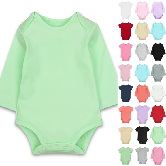 Bmisegm Long Sleeve Bodysuit Solid Double Cloth Soft Breathable Unisex Romper Baby Romper 0-24 Months 01_Green,6-9 Months