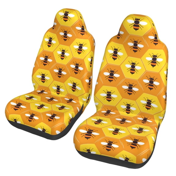 KAKALAD Honeycomb cute bee yellow Universal Car Seat Covers Set Vehicle Universal Front Seats Protector 2 Pcs