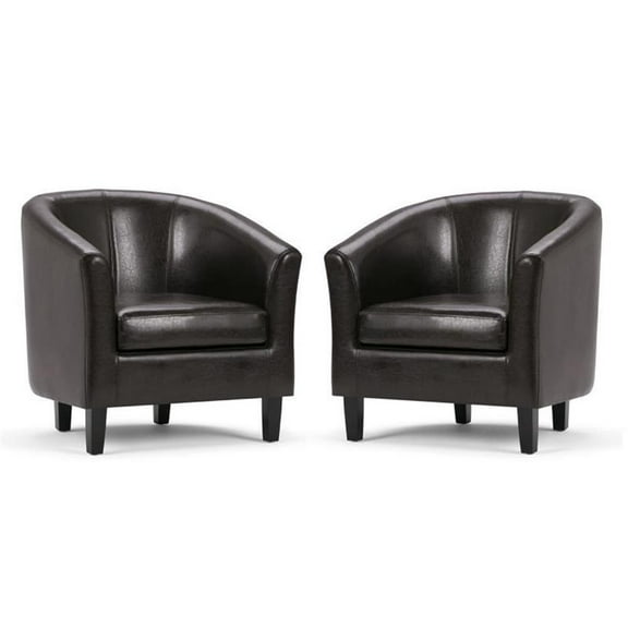Home Square 2 Piece Contemporary Faux Leather Tub Chair Set in Dark Brown