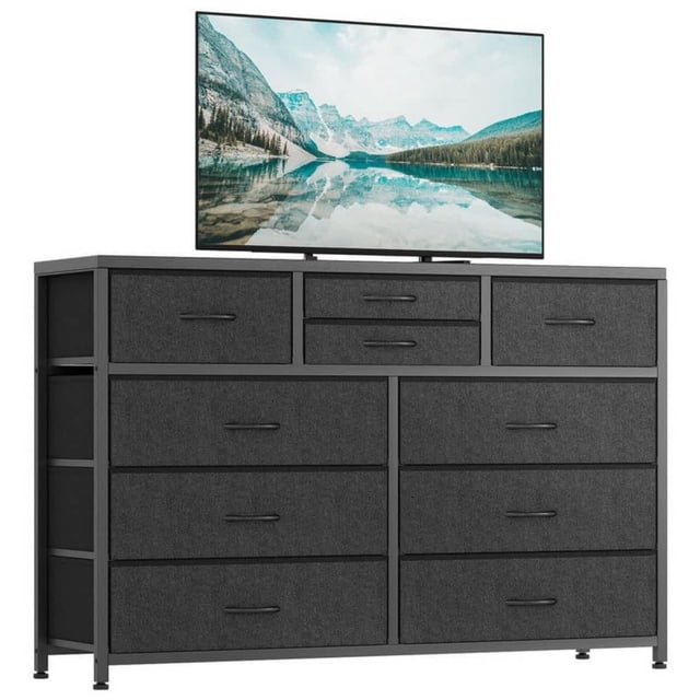 45-pulgada de anchura mesa de tv: moderno 10-cajón fabric cómoda para dormitorio, sala de estar, y hallway - lightweight grande almacenamiento organizer con fabric bins