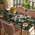 thumbnail image 3 of Christmas Santa Claus Table Cloths for 6 Foot Rectangle Tables, Cartoon Xmas Elk Snowflakes Black Patio Waterproof Elastic Fitted Tablecloths, Washable Rectangular Table Cover for Camping, 3 of 8