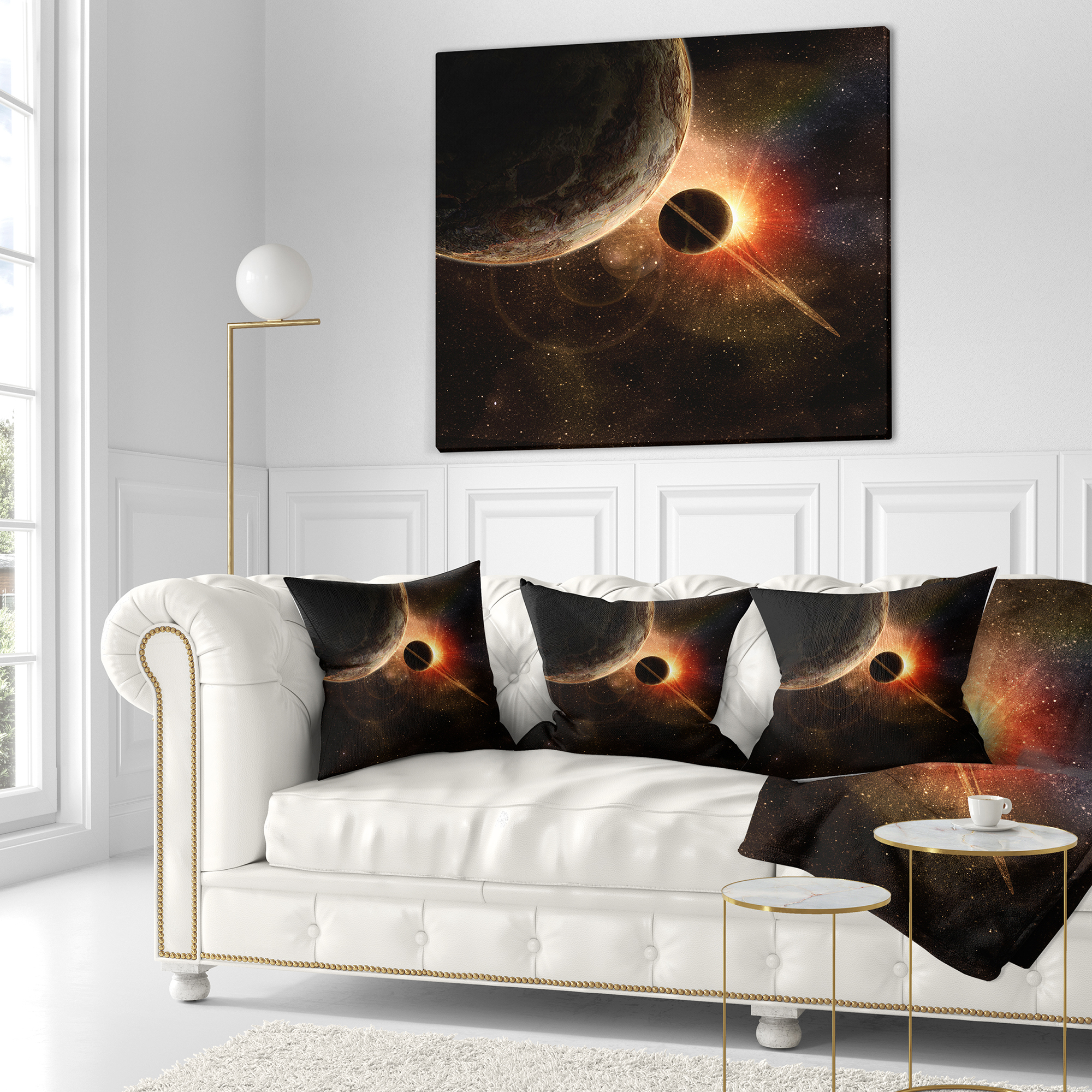 Designart Planet with Rings - Contemporary Throw Pillow - 18x18