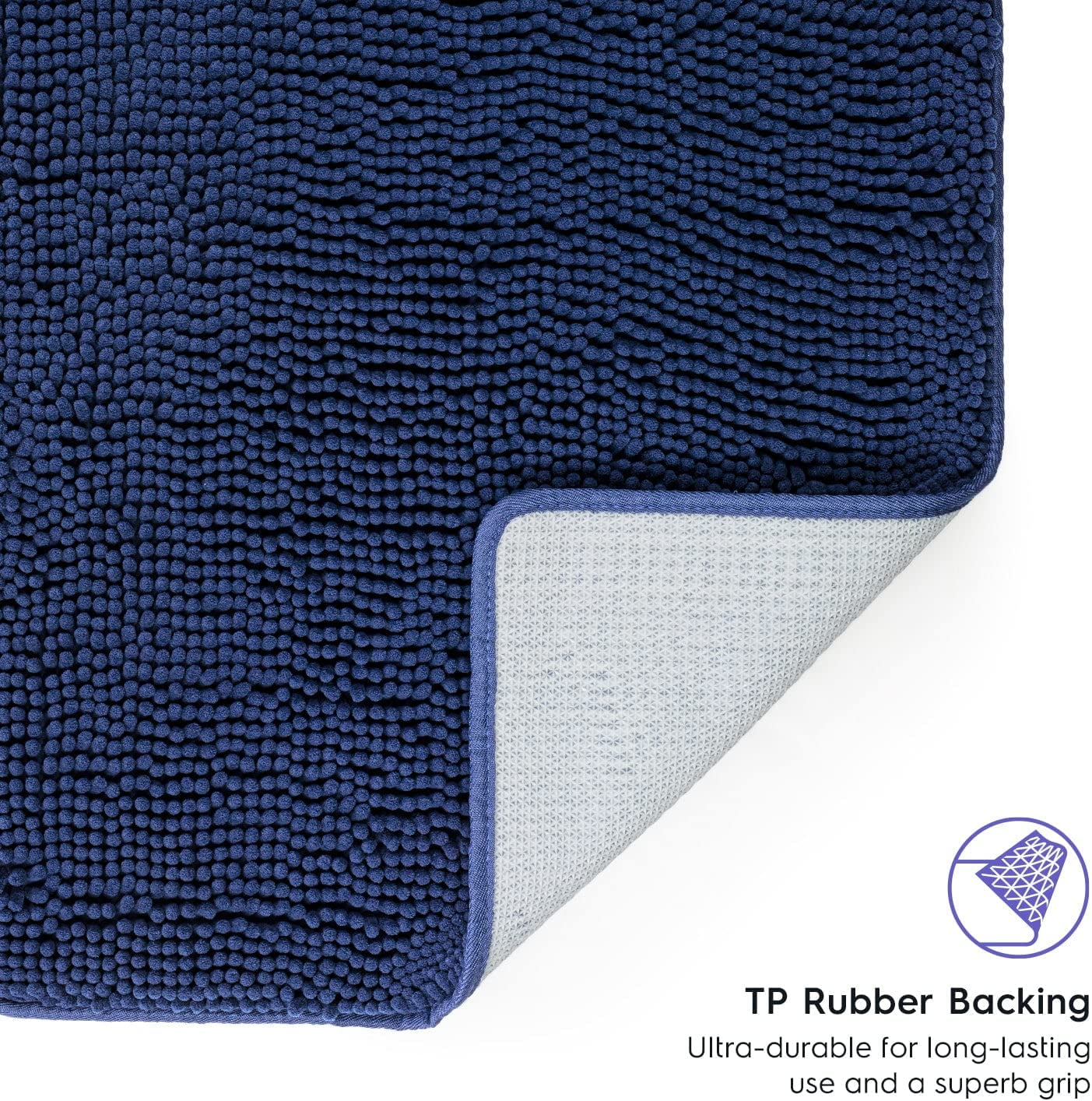 Bathroom Rugs, Extra-Thick Memory Foam Bath Mat, Ultra-Soft Chenille Microfiber, Highly Absorbent, Machine Washable, Shaggy Bath Mats for Bathroom, Circular Cutout (21x32 + 20x22, 2pcs) Navy