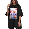 thumbnail image 4 of Plus Size Shirt for Women Black Tops for Women Short Sleeves Shirt for Women Flowers15 T Shirt Crewneck Shirt for Women 5XL, 4 of 5