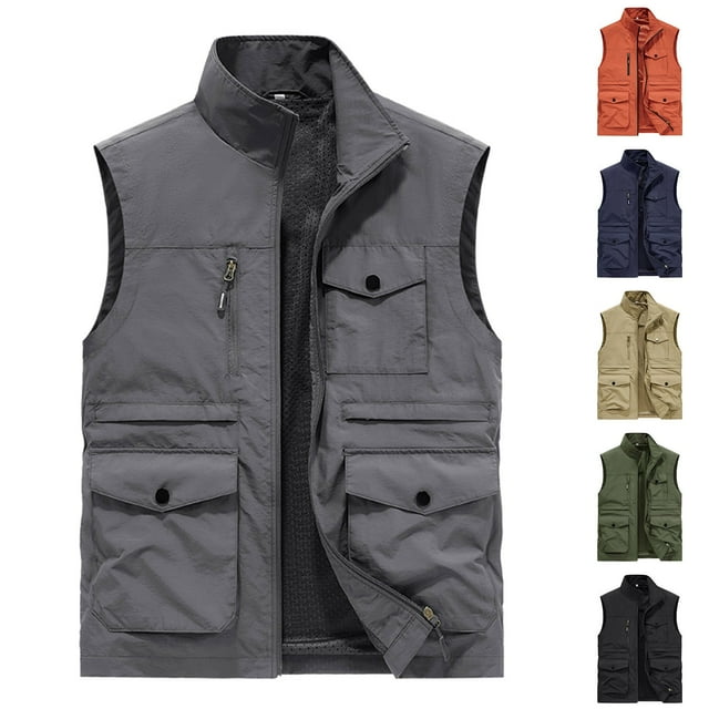 Fengqque Gilet Cargo Léger pour Homme à Multiples Poches pour Plein Air Randonnée Pêche Camping Rouge 8(TG)