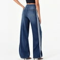 thumbnail image 5 of Wutalume Jeans for Women Washed Blue Side Striped, High Street Retro Straight Leg Denim, Versatile for Casual & Urban Looks,Dark Blue 2XL, 5 of 5