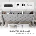 thumbnail image 4 of iPormis Queen Bed Frame with Upholstered Wingback Button Tufted Storage Headboard, Luxurious Platform Bed with Charging Station, Sturdy Wooden Slats Support,No Box Spring Needed,Light Gray, 4 of 7